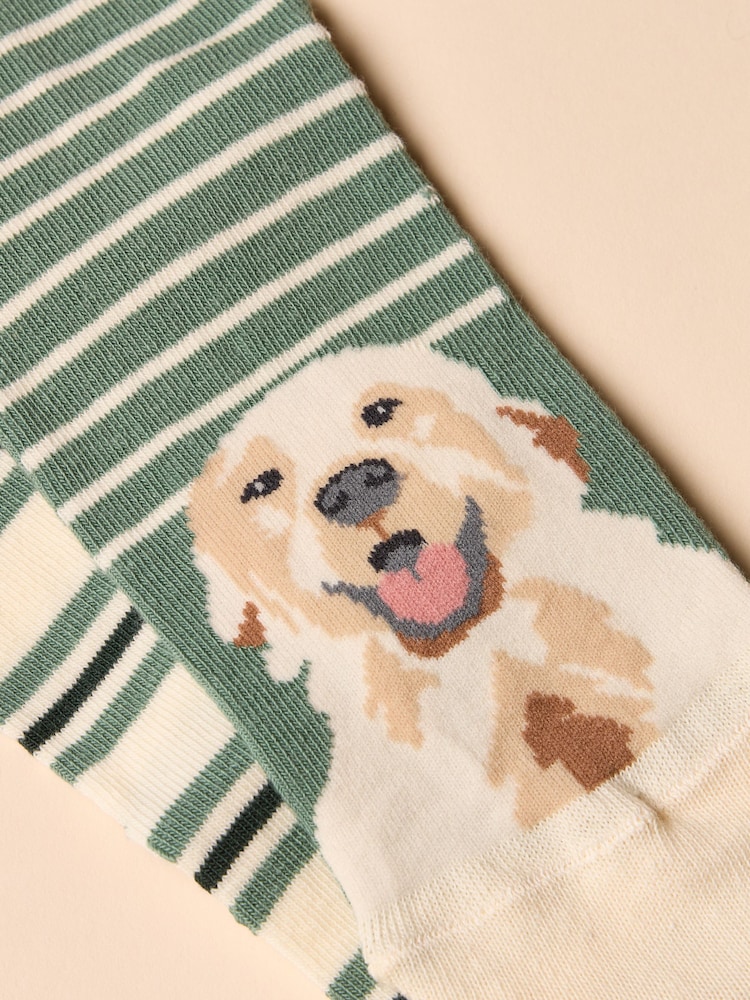 Joules Everyday Green/Ecru 2 Pack Socks - Image 2 of 3