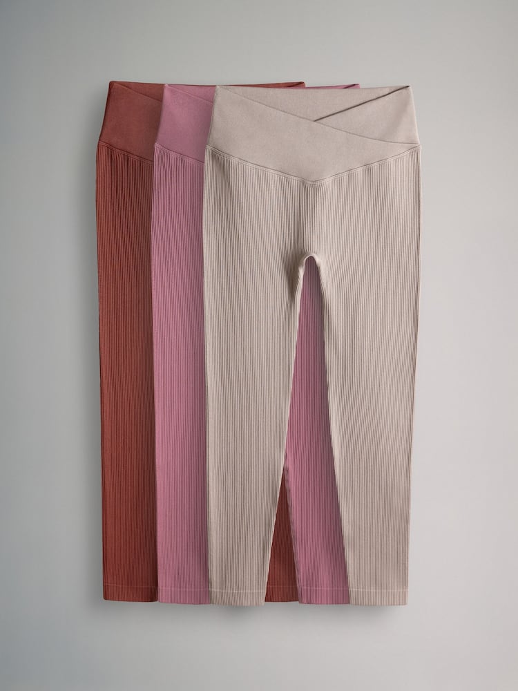 The Set Brown/Pink/Neutral 3 Pack Ribbed Seamless Leggings - Image 2 of 8