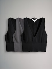 The Set Black/Grey Seamless Ribbed Crop Tops 3 Pack - Image 2 of 10