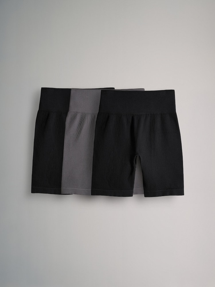 The Set Black/Black/Charcoal 3 Pack Ribbed Seamless Cycling Shorts - Image 2 of 11 The Set Black/Black/Charcoal 3 Pack Ribbed Seamless Cycling Shorts - Image 2 of 11
