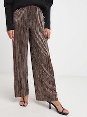 JD Williams Bronze Plisse Foil Wide Leg Pull On Trousers - Image 2 of 4