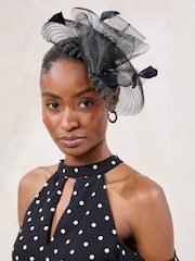 Black Pleated Fascinator Clip - Image 1 of 5