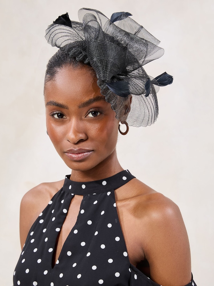 Black Pleated Fascinator Clip - Image 1 of 5