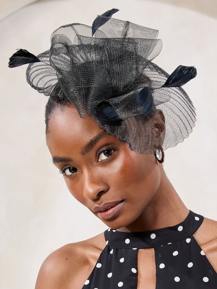 Black Pleated Fascinator Clip - Image 2 of 5