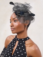 Black Pleated Fascinator Clip - Image 4 of 5