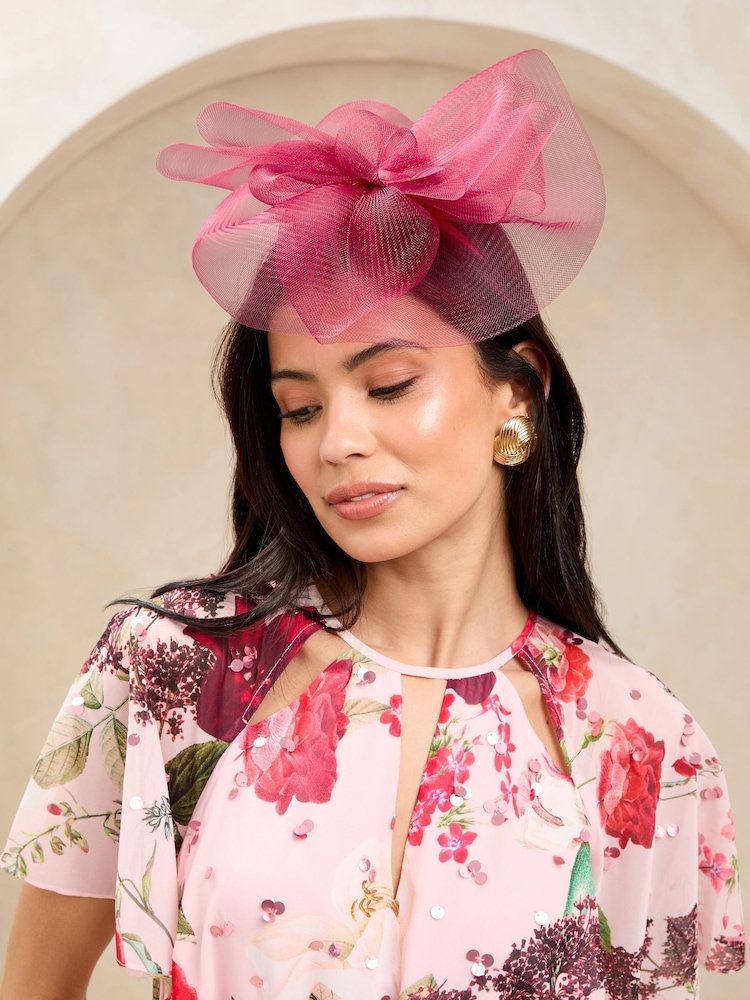 Lipsy Burgandy Mesh Fascinator Headband - Image 2 of 3