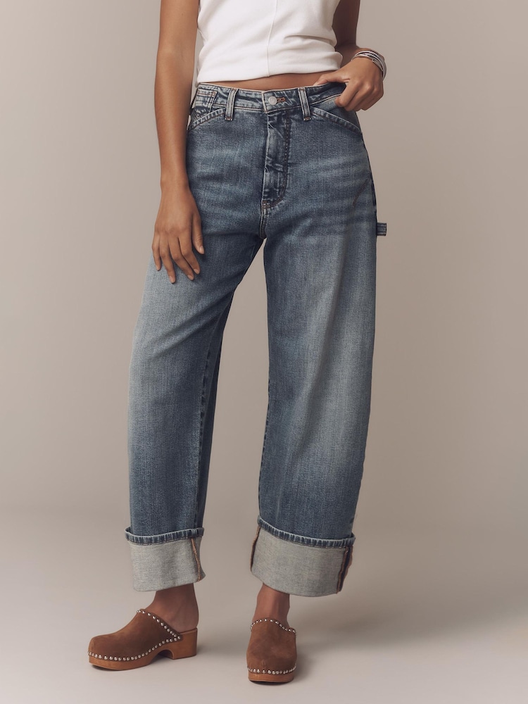 Anthropologie Wash Blue Petite Pilcro Kayden High Rise Barrel Jeans - Image 1 of 4 Anthropologie Wash Blue Petite Pilcro Kayden High Rise Barrel Jeans - Image 1 of 4