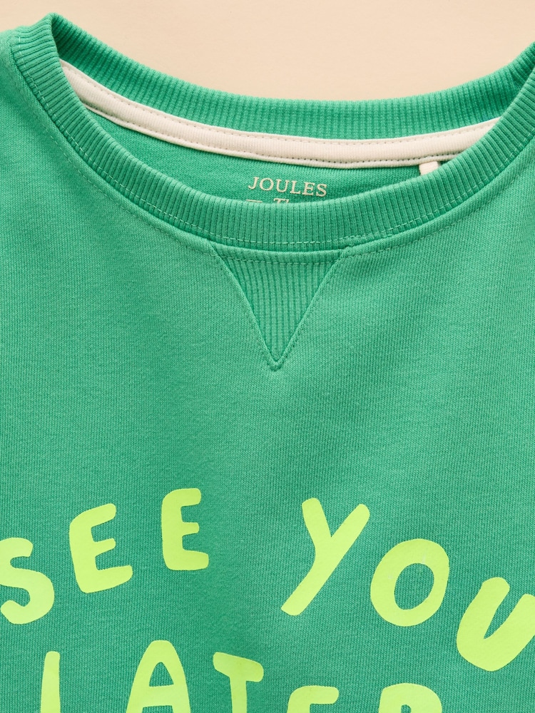 Joules Sundaze Green Crew Neck Slogan Sweatshirt - Image 3 of 4