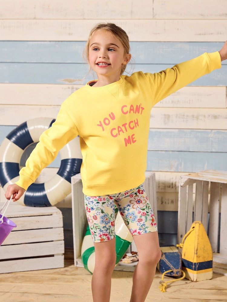 Joules Sundaze Yellow Crew Neck Slogan Sweatshirt - Image 2 of 6