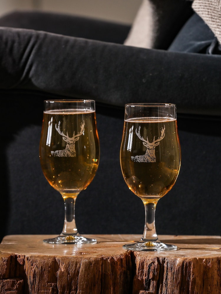 Selbrae House Set of 2 Clear Stag Craft Beer Glasses - Image 1 of 3