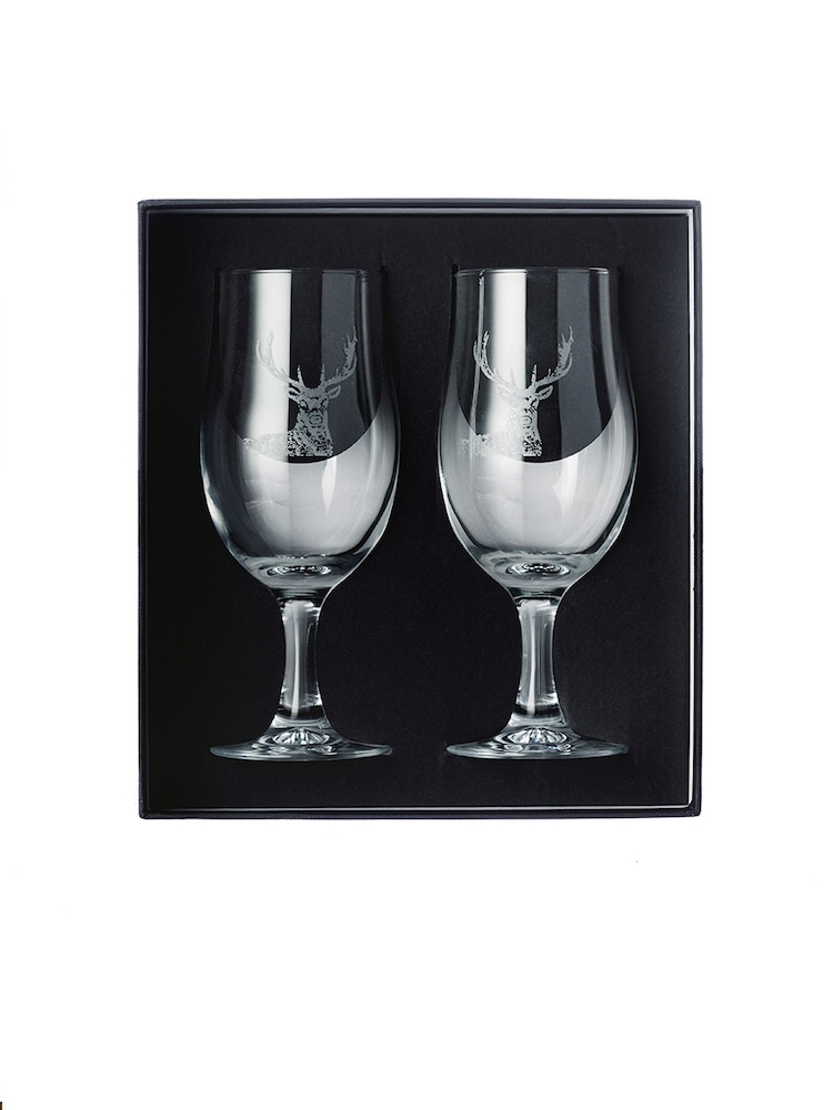 Selbrae House Set of 2 Clear Stag Craft Beer Glasses - Image 2 of 3