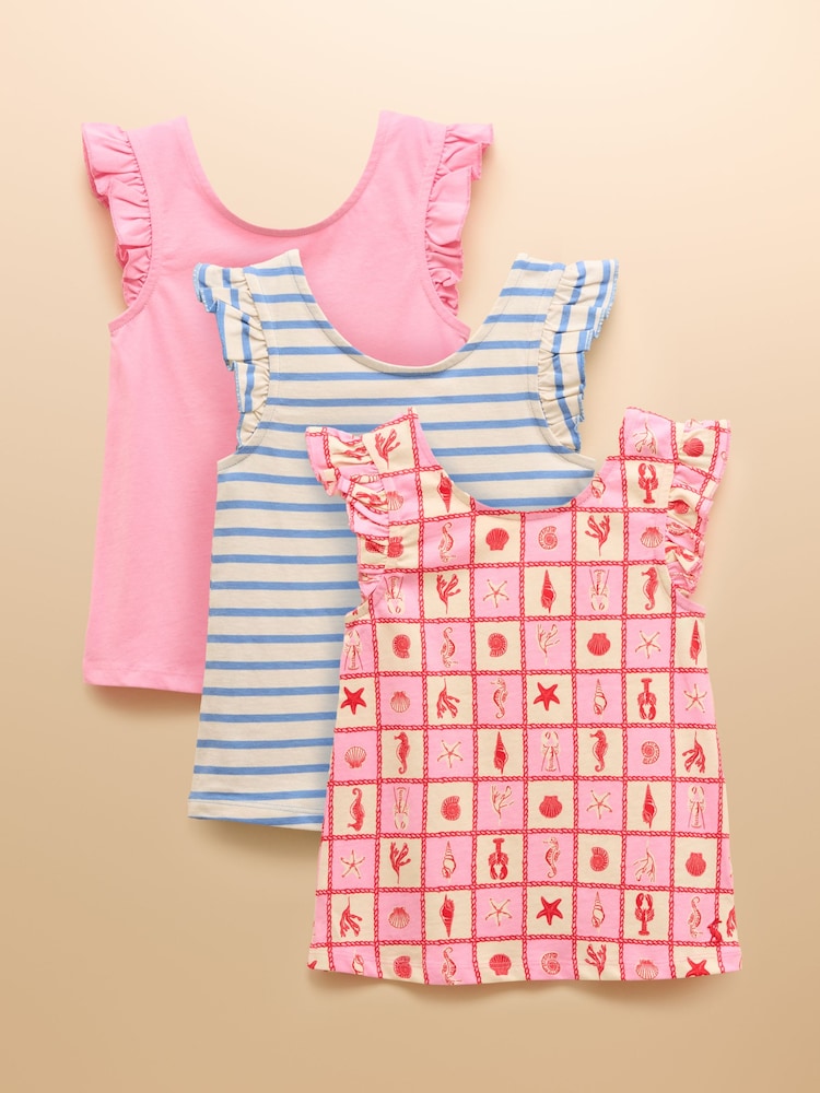 Joules Butterfly Pink Frill Sleeve Vest Three Pack - Image 1 of 10