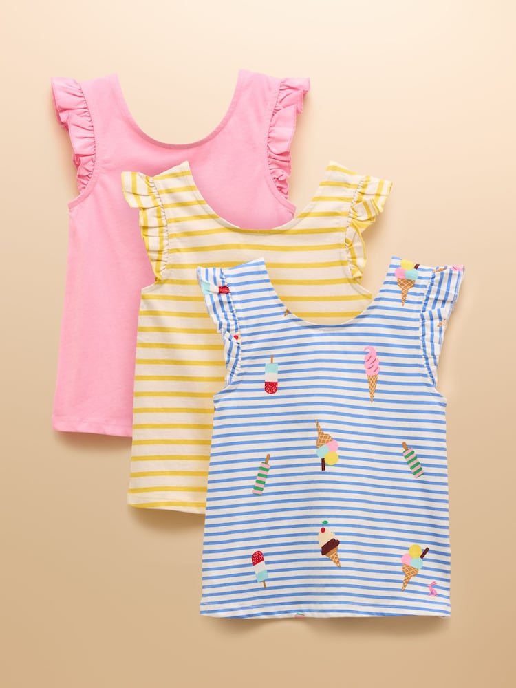 Pack de tres camisetas de punto con volantes en los tirantes y mariposas de Joules - Imagen 1 de 10 Pack de tres camisetas de punto con volantes en los tirantes y mariposas de Joules - Imagen 1 de 10