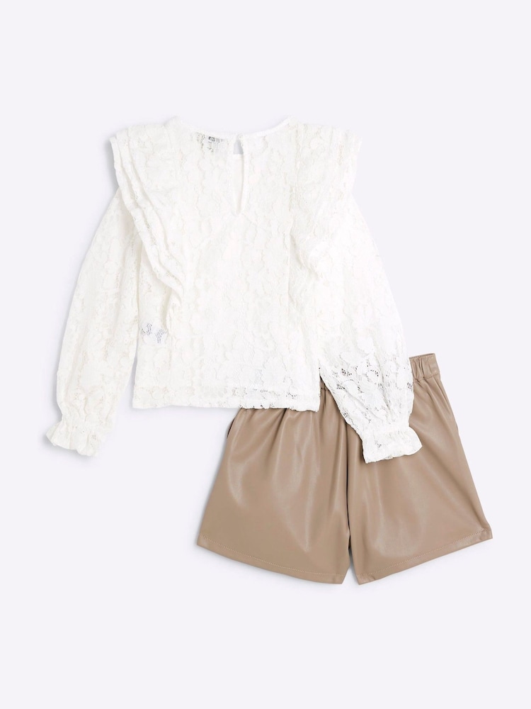 River Island Cream Girls Lace Top And Shorts Set - Image 2 of 5 River Island Cream Girls Lace Top And Shorts Set - Image 2 of 5