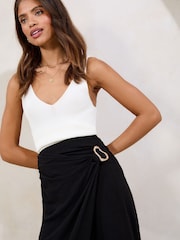 Lipsy Black Petite Touch of Linen Wrap Midi Skirt - Image 2 of 4