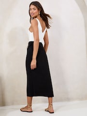 Lipsy Black Petite Touch of Linen Wrap Midi Skirt - Image 4 of 4