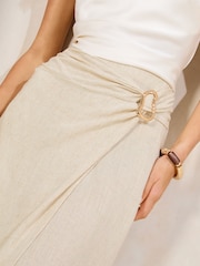 Lipsy Neutral Touch of Linen Wrap Midi Skirt - Image 2 of 4
