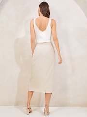 Lipsy Neutral Touch of Linen Wrap Midi Skirt - Image 4 of 4