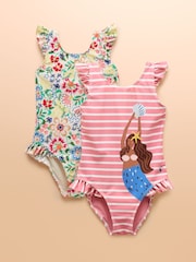 Joules Splash Pink/Cream Pack of Two Swimsuits - Image 1 of 9