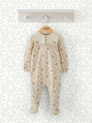 Mamas & Papas Cream 100% Cotton Autumn Floral Print Sailor Collar Sleepsuit - Image 1 of 3