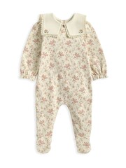 Mamas & Papas Cream 100% Cotton Autumn Floral Print Sailor Collar Sleepsuit - Image 2 of 3