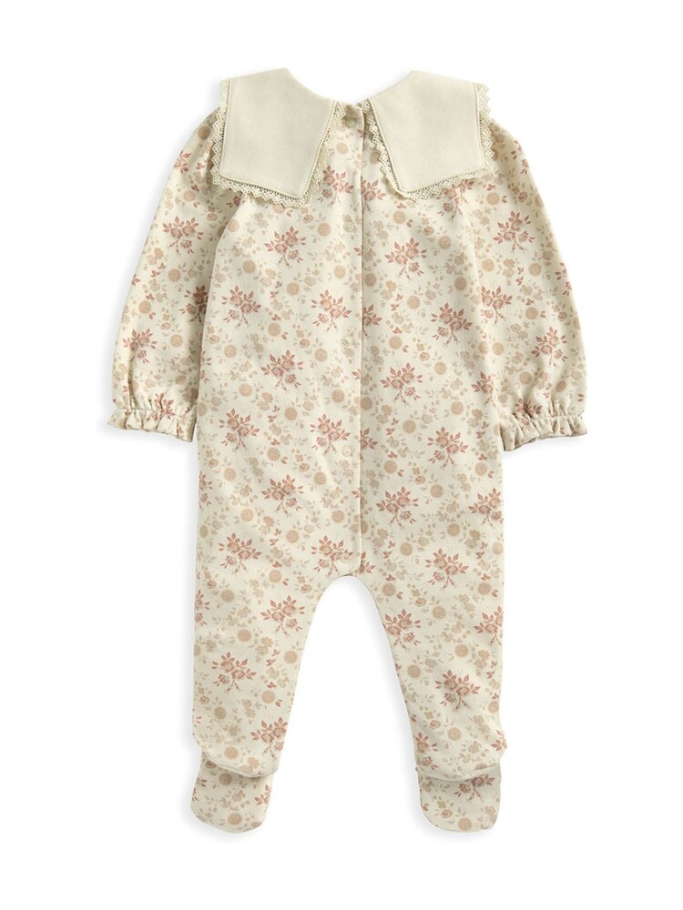 Mamas & Papas Cream 100% Cotton Autumn Floral Print Sailor Collar Sleepsuit - Image 3 of 3