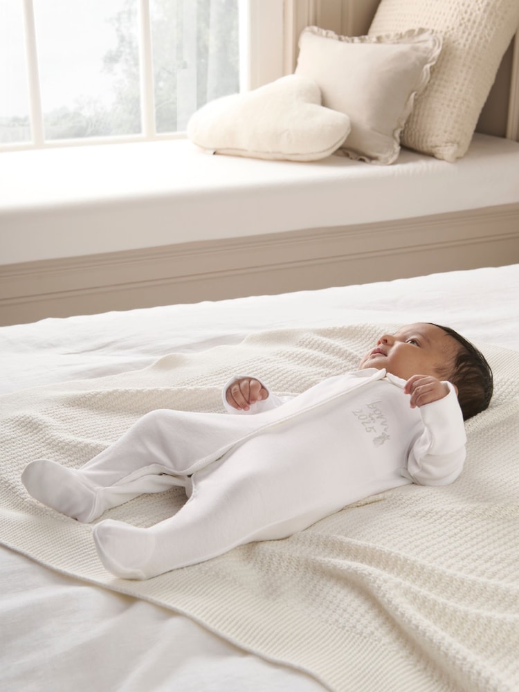 Mamas & Papas Born in 2025 100% Cotton White Sleepsuit - Image 1 of 6