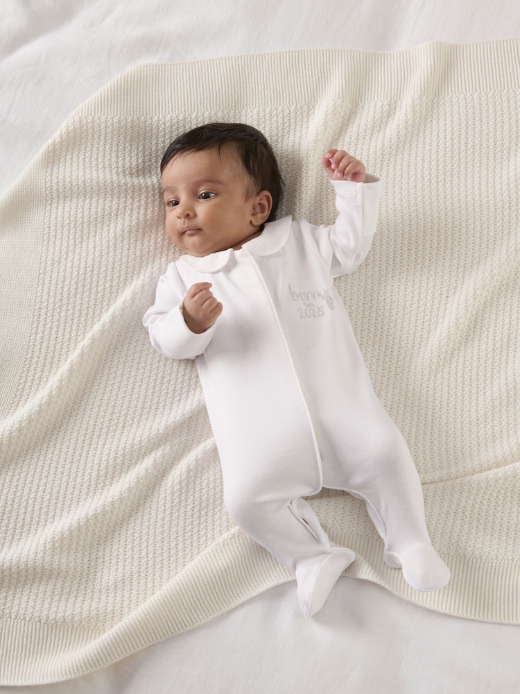 Mamas & Papas Born in 2025 100% Cotton White Sleepsuit - Image 2 of 6