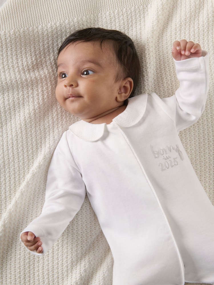 Mamas & Papas Born in 2025 100% Cotton White Sleepsuit - Image 3 of 6