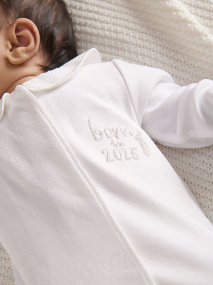 Mamas & Papas Born in 2025 100% Cotton White Sleepsuit - Image 4 of 6