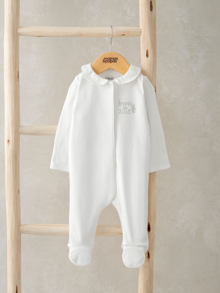 Mamas & Papas Born in 2025 100% Cotton White Sleepsuit - Image 5 of 6