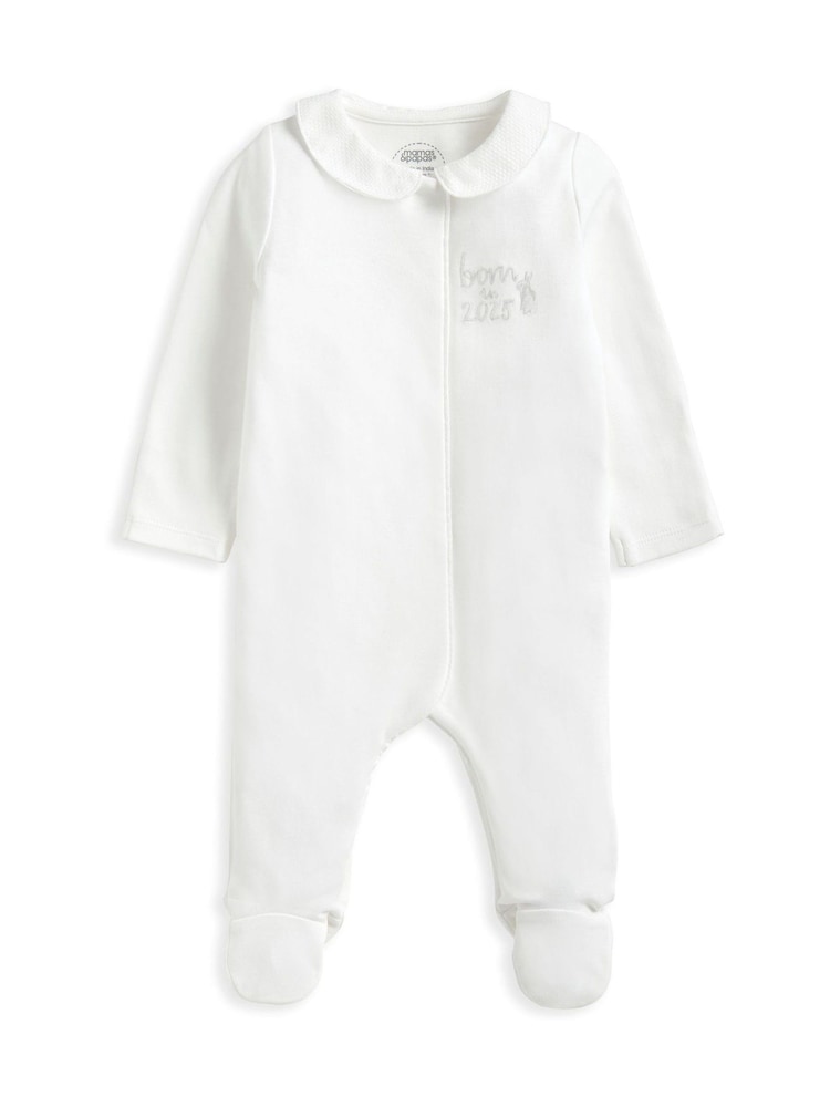 Mamas & Papas Born in 2025 100% Cotton White Sleepsuit - Image 6 of 6