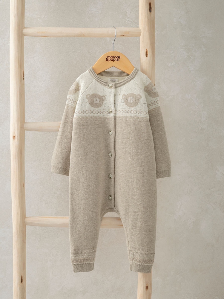 Mameluco de punto de algodón 100 % con estampado de osito en color marrón de Mamas & Papas - Imagen 1 de 2