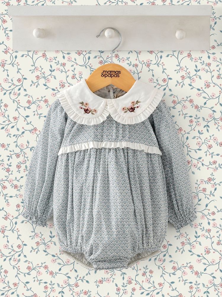 Mamas & Papas – kurzer Strampler aus 100 % Baumwolle mit geometrischem Muster, Blau - Bild 1 von 3 Mamas & Papas – kurzer Strampler aus 100 % Baumwolle mit geometrischem Muster, Blau - Bild 1 von 3