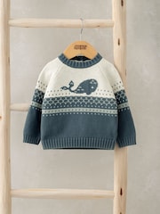 Mamas & Papas Blauer Strickpullover aus 100 % Baumwolle mit Walmotiv - Bild 1 von 2