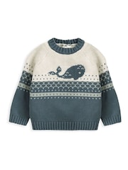 Mamas & Papas Blauer Strickpullover aus 100 % Baumwolle mit Walmotiv - Bild 2 von 2
