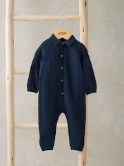 Mamas & Papas Blue Knitted 100% Cotton Romper - Image 1 of 3