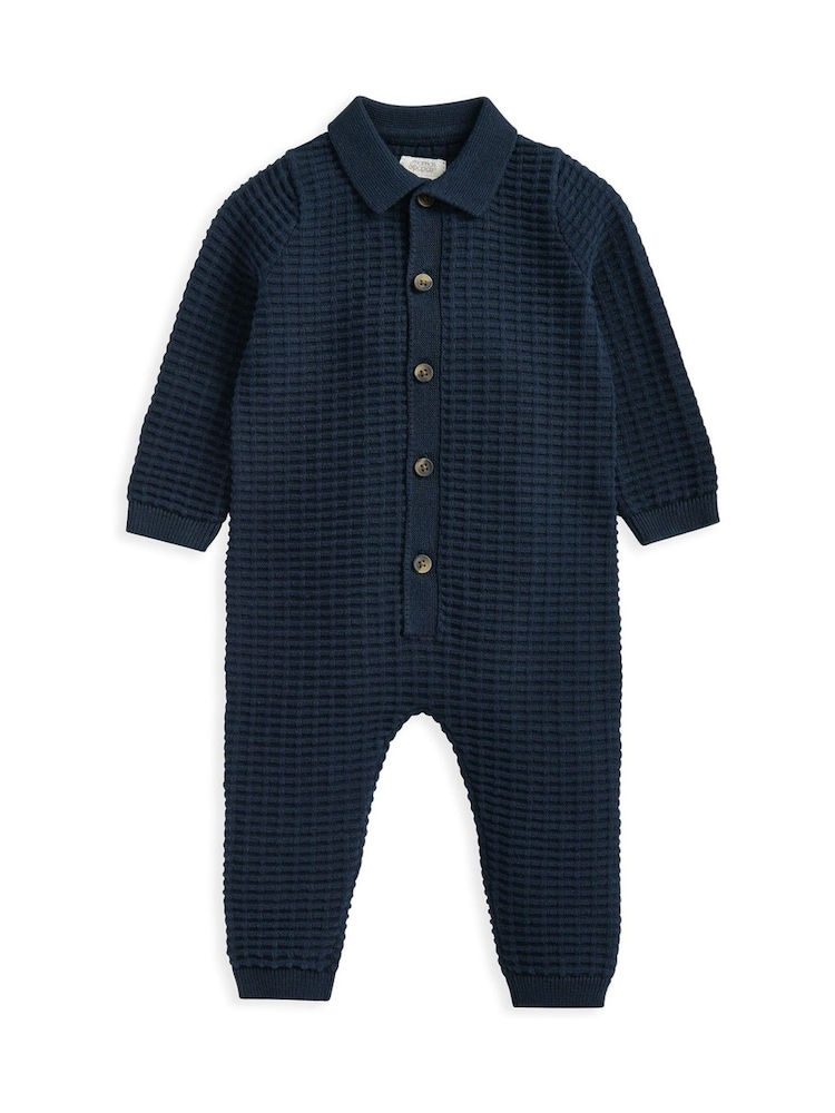 Mamas & Papas Blue Knitted 100% Cotton Romper - Image 2 of 3