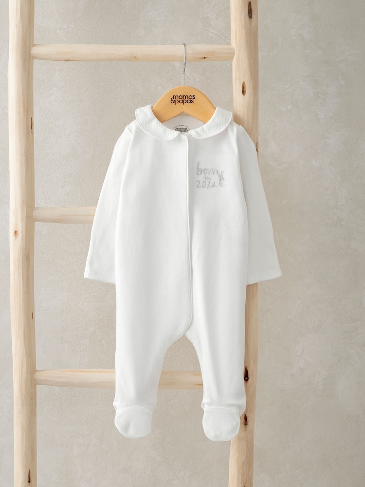 Mamas & Papas 100% Cotton Born in 2024 White Sleepsuit - Image 1 of 2
