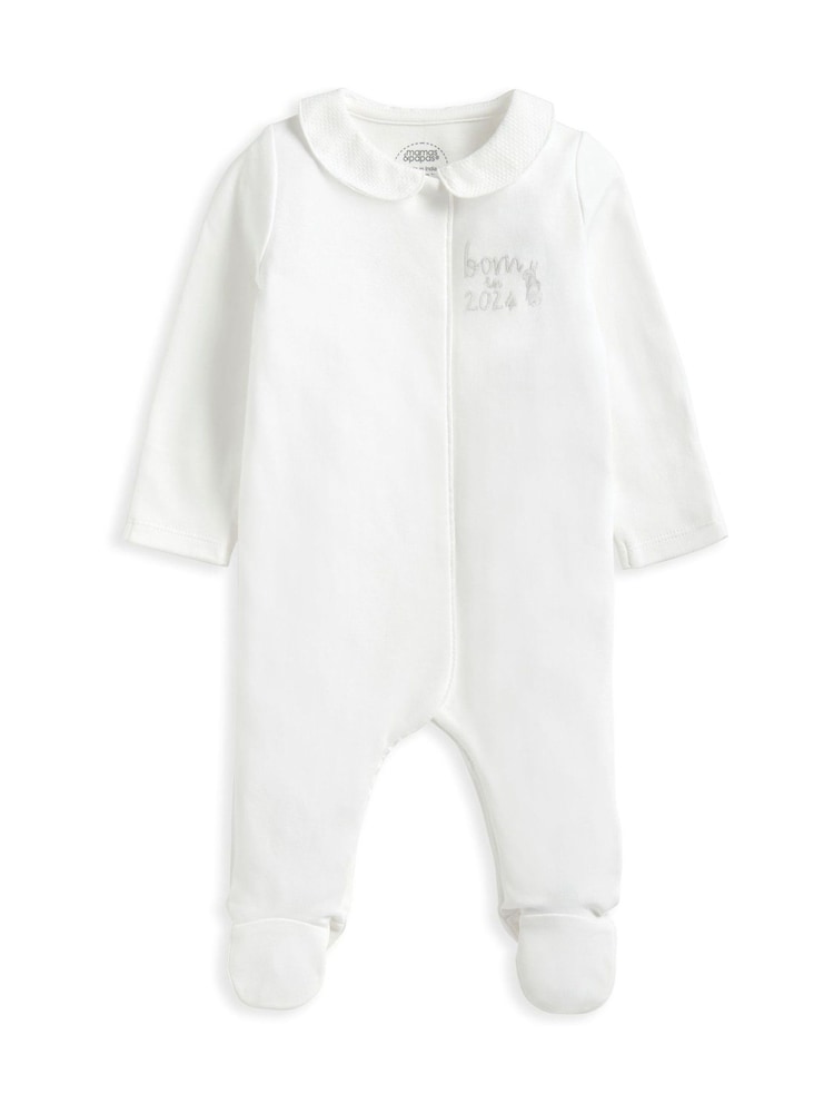 Mamas & Papas 100% Cotton Born in 2024 White Sleepsuit - Image 2 of 2