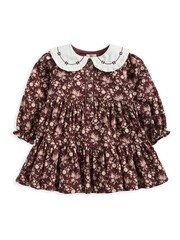 Mamas & Papas Autumn Floral Print Peter Pan Collar 100% Cotton Brown Dress - Image 2 of 3