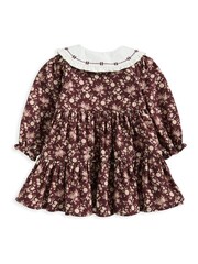 Mamas & Papas Autumn Floral Print Peter Pan Collar 100% Cotton Brown Dress - Image 3 of 3