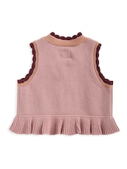 Mamas & Papas Pink Floral Print Embroidered Knitted 100% Cotton Waistcoat - Image 3 of 3