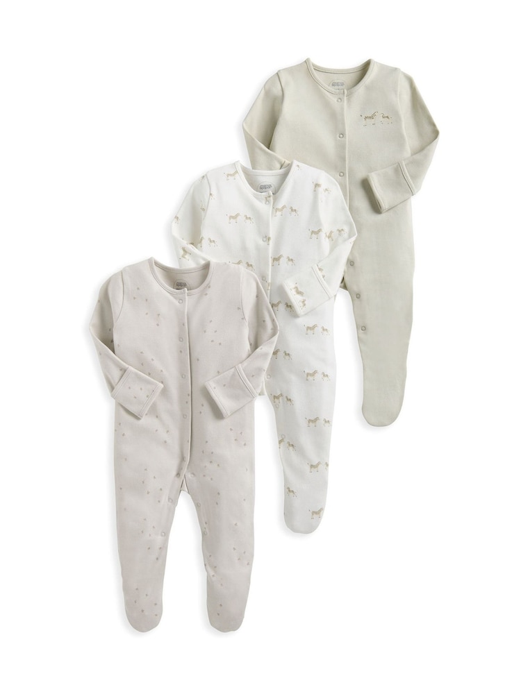 Mamas & Papas – braune Schlafanzüge mit Wildtier-Print aus 100 % Baumwolle im 3er-Pack - Bild 1 von 1