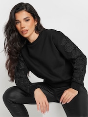 PixieGirl Petite Black Crochet Sleeve Sweatshirt - Image 1 of 5