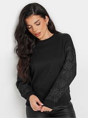 PixieGirl Petite Black Crochet Sleeve Sweatshirt - Image 2 of 5