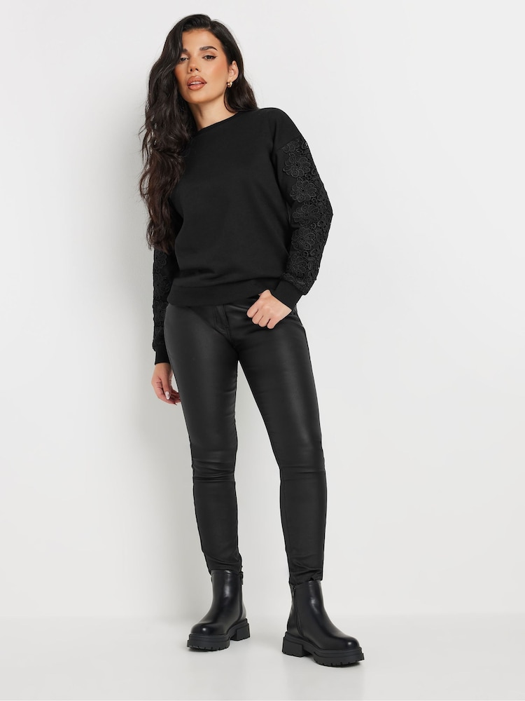 PixieGirl Petite Black Crochet Sleeve Sweatshirt - Image 3 of 5