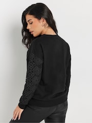 PixieGirl Petite Black Crochet Sleeve Sweatshirt - Image 4 of 5