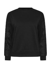 PixieGirl Petite Black Crochet Sleeve Sweatshirt - Image 5 of 5