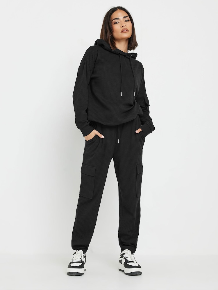 PixieGirl Petite Black Cargo Ribbed Joggers - Image 1 of 6